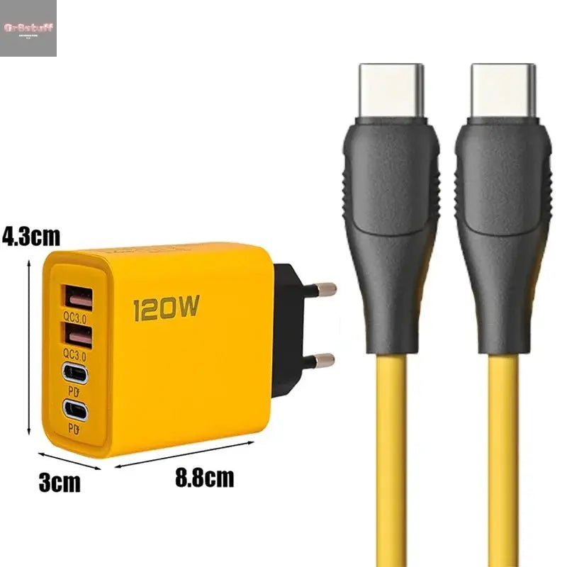 120W Wall Charger Adapter Type C QC3.0 Fast Charging PD USB Charger For iPhone 15 Xiaomi Samsung 60W USB - C To Type C Cable - Gr8stuff