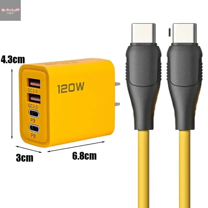 120W Wall Charger Adapter Type C QC3.0 Fast Charging PD USB Charger For iPhone 15 Xiaomi Samsung 60W USB - C To Type C Cable - Gr8stuff