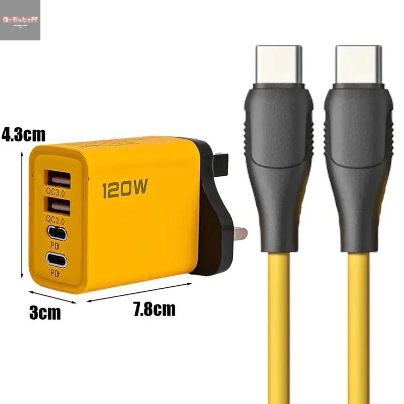 120W Wall Charger Adapter Type C QC3.0 Fast Charging PD USB Charger For iPhone 15 Xiaomi Samsung 60W USB - C To Type C Cable - Gr8stuff
