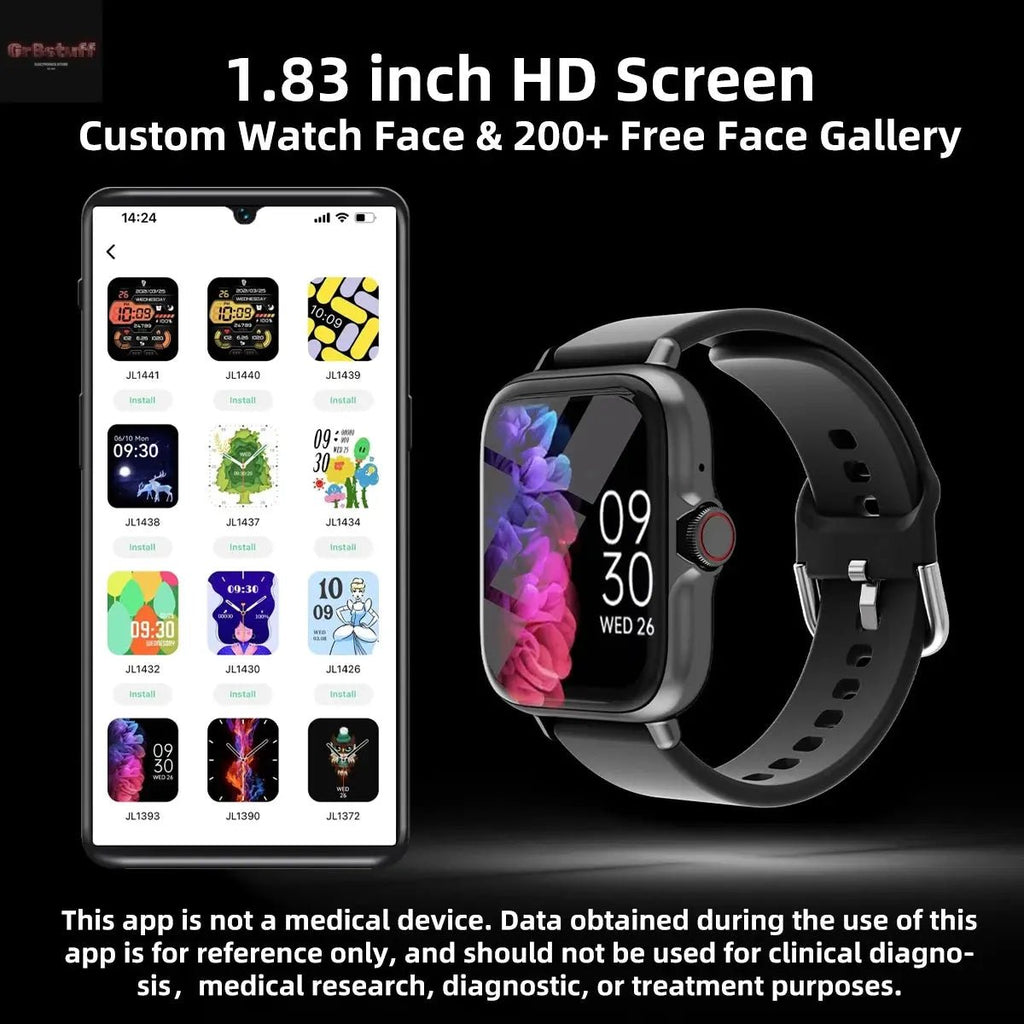 1.83'' Waterproof Smart Watch with Message Answer Call Sleep Monitoring Sports Pedometer Information Alerts For iPhone Android - Gr8stuff