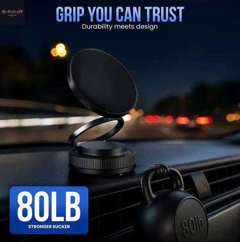 2025 Upgraded Magnetic Car Phone Mount - 360° Adjustable Suction Cup Holder | Magsafe Compatible for Iphone 16–12 & Android with Non-Adhesive Vacuum Suction Cup and Metal Ring for Non-Magnetic Devices.