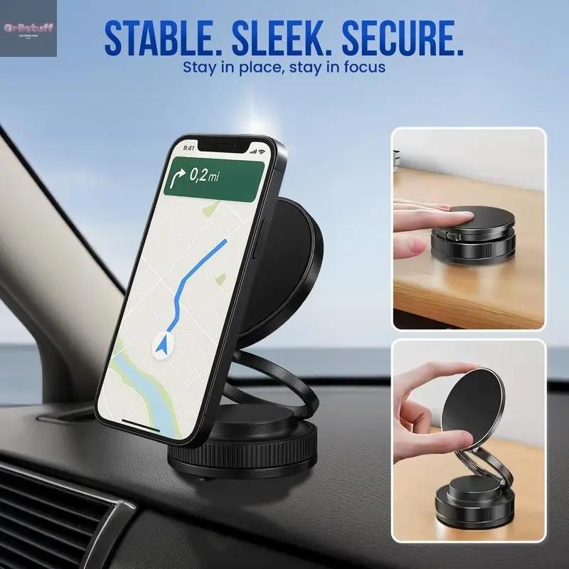 2025 Upgraded Magnetic Car Phone Mount - 360° Adjustable Suction Cup Holder | Magsafe Compatible for Iphone 16–12 & Android with Non-Adhesive Vacuum Suction Cup and Metal Ring for Non-Magnetic Devices.