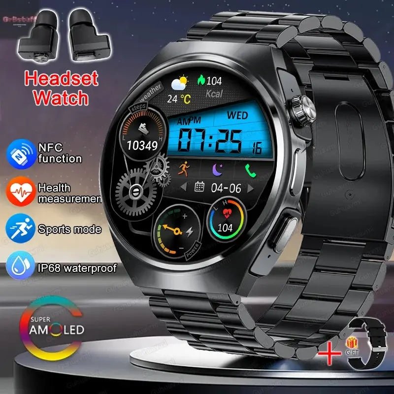 2025 New Man Smart Watch TWS Headset Two In One Wireless Bluetooth Dual Earbuds Call Health Monitor Sport Tracker NFC Smartwatch - Gr8stuff
