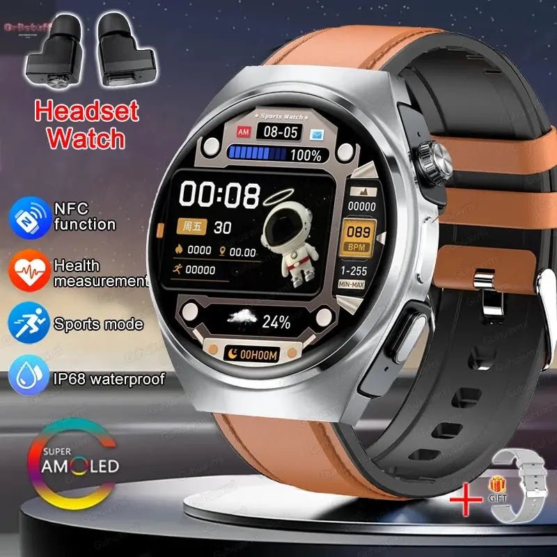 2025 New Man Smart Watch TWS Headset Two In One Wireless Bluetooth Dual Earbuds Call Health Monitor Sport Tracker NFC Smartwatch - Gr8stuff