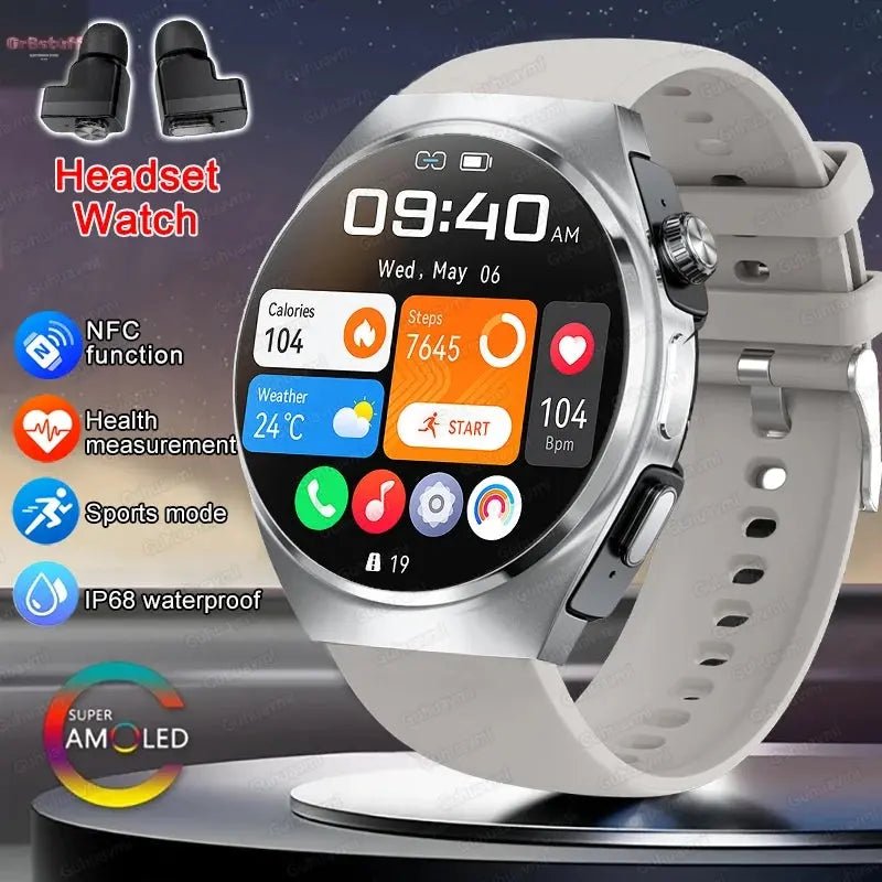 2025 New Man Smart Watch TWS Headset Two In One Wireless Bluetooth Dual Earbuds Call Health Monitor Sport Tracker NFC Smartwatch - Gr8stuff