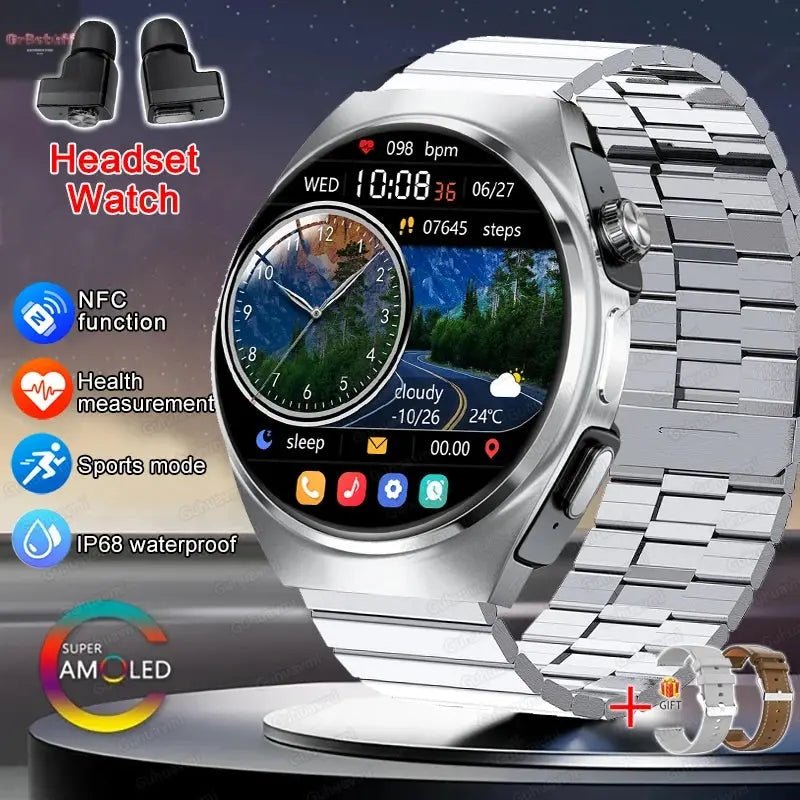 2025 New Man Smart Watch TWS Headset Two In One Wireless Bluetooth Dual Earbuds Call Health Monitor Sport Tracker NFC Smartwatch - Gr8stuff