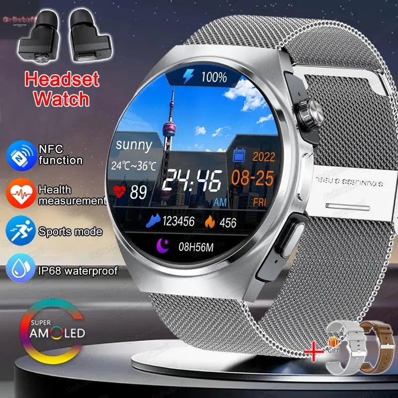 2025 New Man Smart Watch TWS Headset Two In One Wireless Bluetooth Dual Earbuds Call Health Monitor Sport Tracker NFC Smartwatch - Gr8stuff