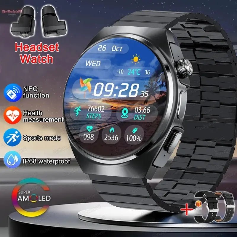 2025 New Man Smart Watch TWS Headset Two In One Wireless Bluetooth Dual Earbuds Call Health Monitor Sport Tracker NFC Smartwatch - Gr8stuff