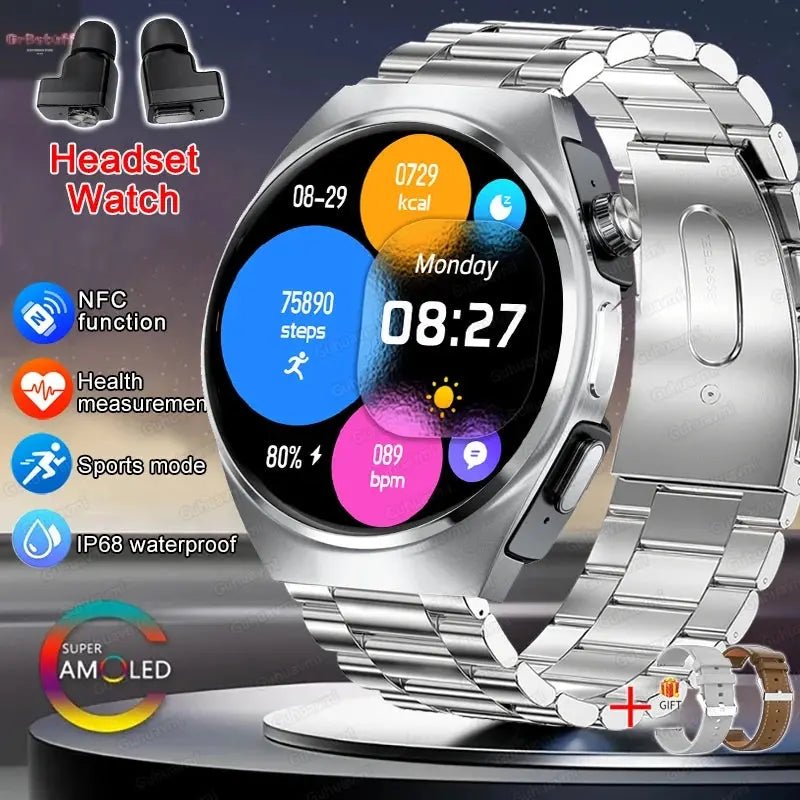 2025 New Man Smart Watch TWS Headset Two In One Wireless Bluetooth Dual Earbuds Call Health Monitor Sport Tracker NFC Smartwatch - Gr8stuff