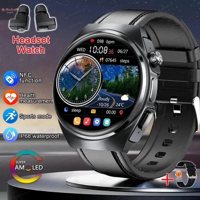 2025 New Man Smart Watch TWS Headset Two In One Wireless Bluetooth Dual Earbuds Call Health Monitor Sport Tracker NFC Smartwatch - Gr8stuff