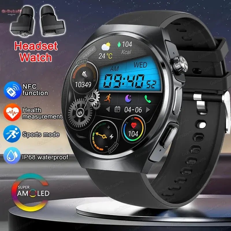 2025 New Man Smart Watch TWS Headset Two In One Wireless Bluetooth Dual Earbuds Call Health Monitor Sport Tracker NFC Smartwatch - Gr8stuff