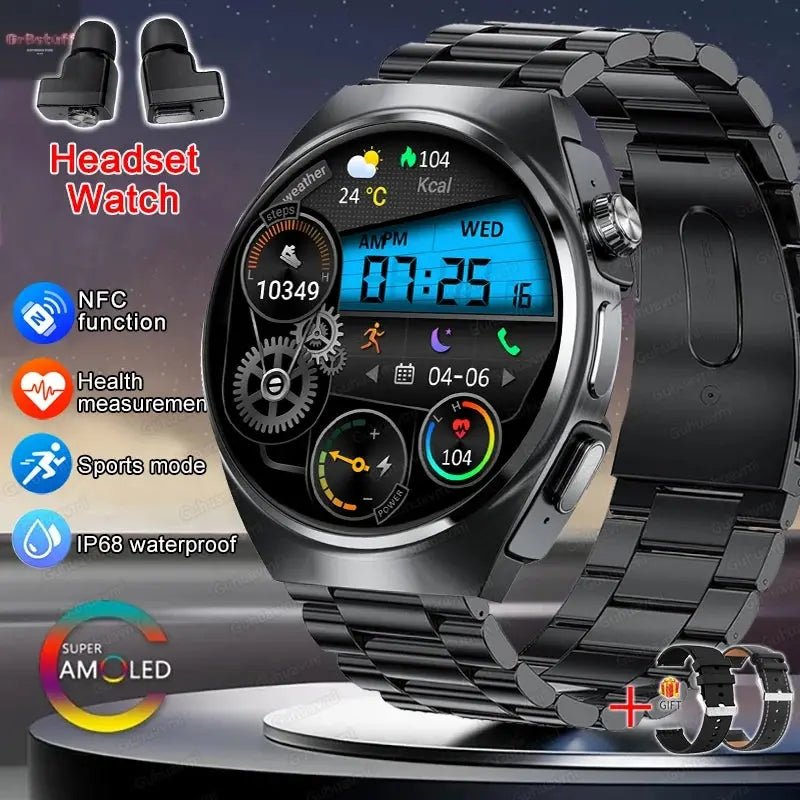 2025 New Man Smart Watch TWS Headset Two In One Wireless Bluetooth Dual Earbuds Call Health Monitor Sport Tracker NFC Smartwatch - Gr8stuff