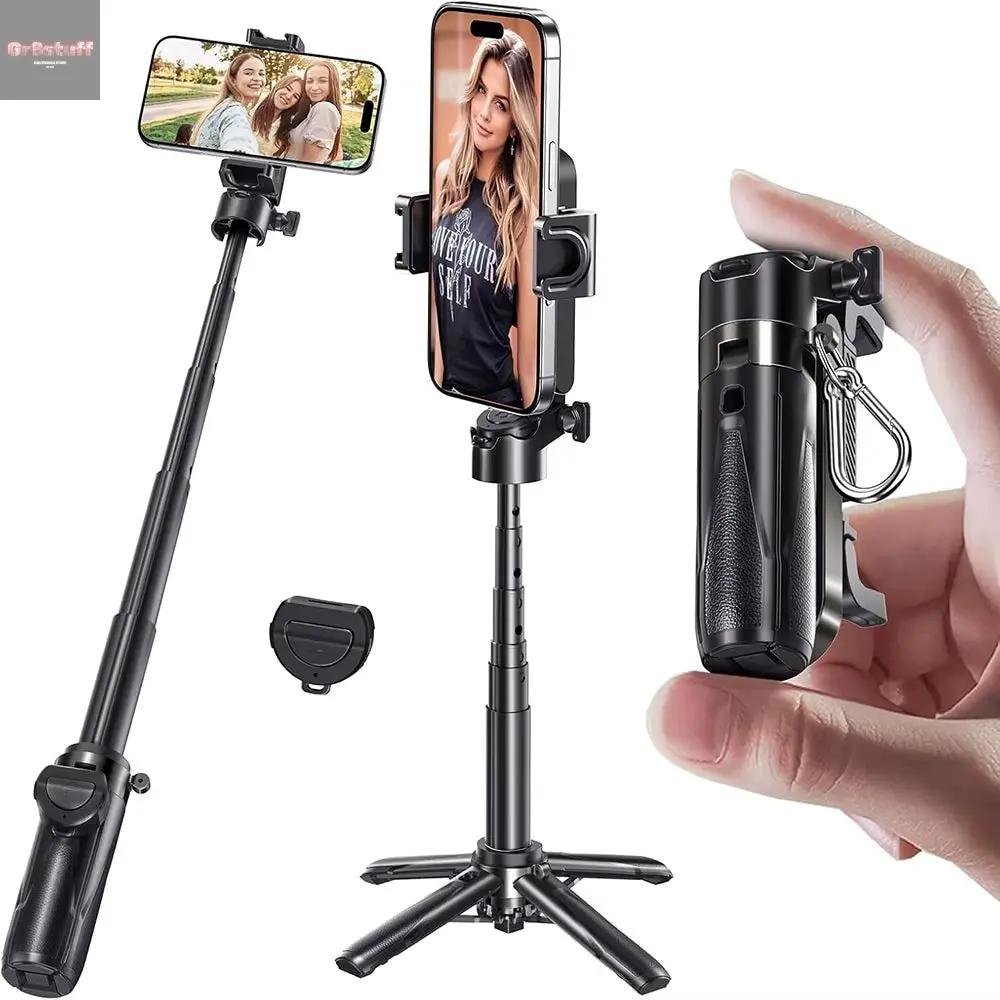 3In1 Selfie Stick Tripod Handle Phone Tripod Selfie Stablizer W Bluetooth Remote Phone Holder for Iphone 16 15 14 13 12 Android.