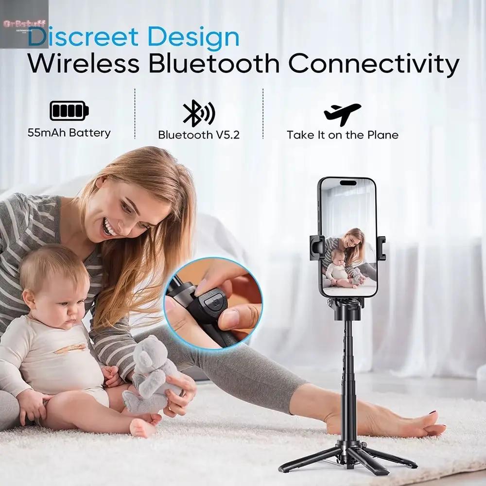 3In1 Selfie Stick Tripod Handle Phone Tripod Selfie Stablizer W Bluetooth Remote Phone Holder for Iphone 16 15 14 13 12 Android.