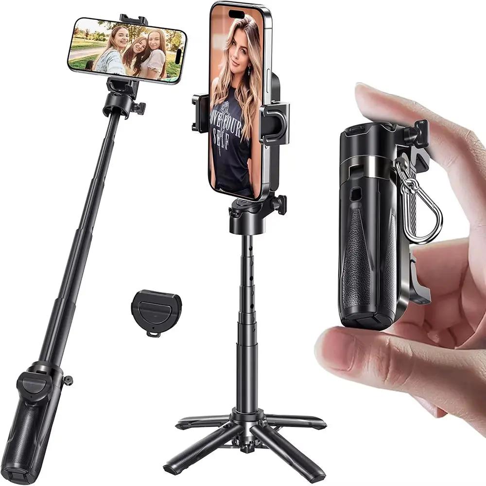 3In1 Selfie Stick Tripod Handle Phone Tripod Selfie Stablizer W Bluetooth Remote Phone Holder for Iphone 16 15 14 13 12 Android.