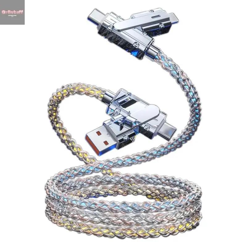 4-In-1 Colorful LED USB-C Charging Cable, 60W Fast Charge & Data Transfer, Usb/Type-C/Lightning Compatible with Iphone 16/15, Ipad, Samsung & More.