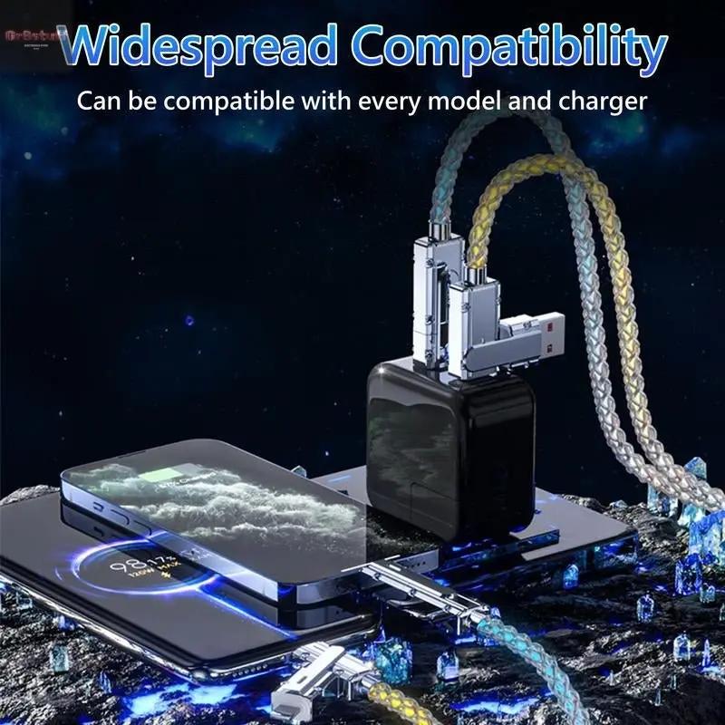 4-In-1 Colorful LED USB-C Charging Cable, 60W Fast Charge & Data Transfer, Usb/Type-C/Lightning Compatible with Iphone 16/15, Ipad, Samsung & More.