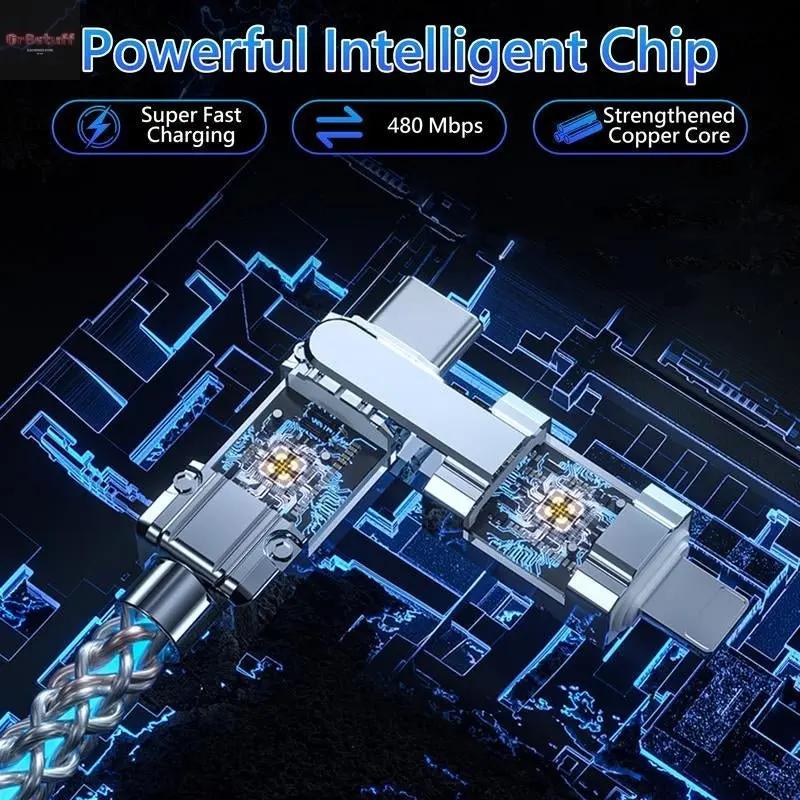 4-In-1 Colorful LED USB-C Charging Cable, 60W Fast Charge & Data Transfer, Usb/Type-C/Lightning Compatible with Iphone 16/15, Ipad, Samsung & More.