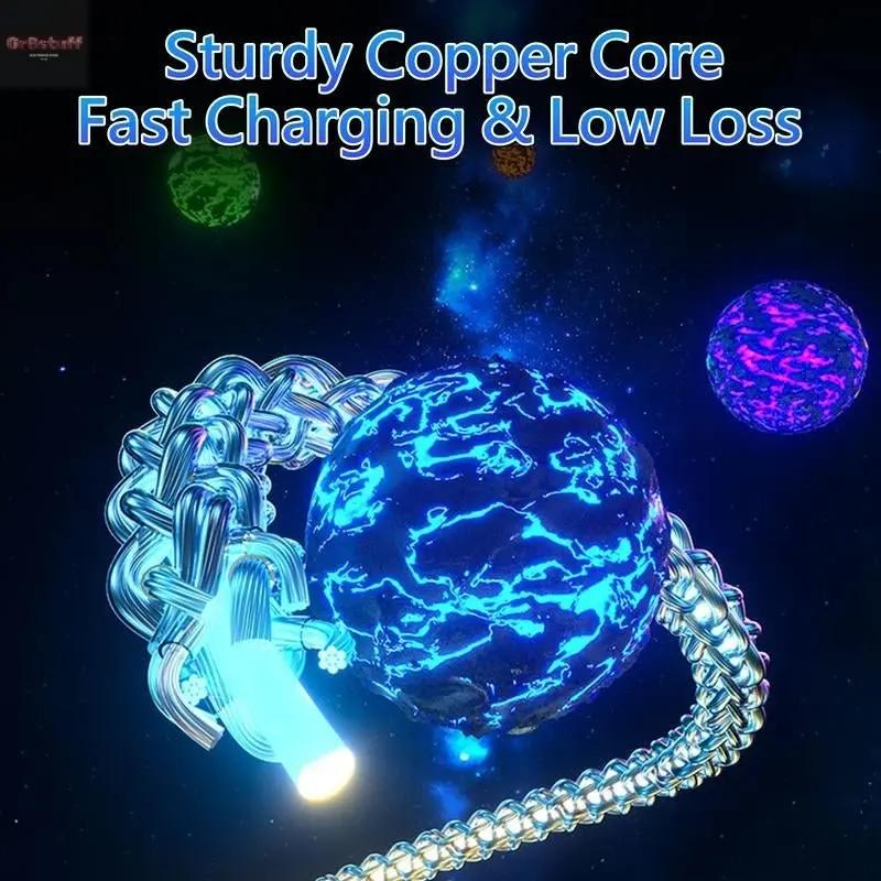 4-In-1 Colorful LED USB-C Charging Cable, 60W Fast Charge & Data Transfer, Usb/Type-C/Lightning Compatible with Iphone 16/15, Ipad, Samsung & More.