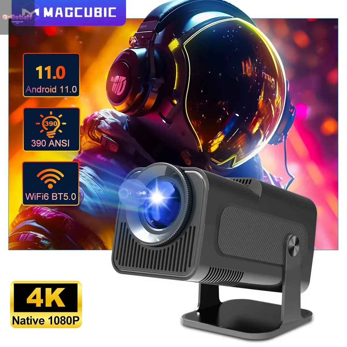 4K Android 11 Projector Native 1080P 390ANSI HY320 Dual Wifi6 BT5.0 1920*1080P Cinema Portable Projetor Upgrated HY300.