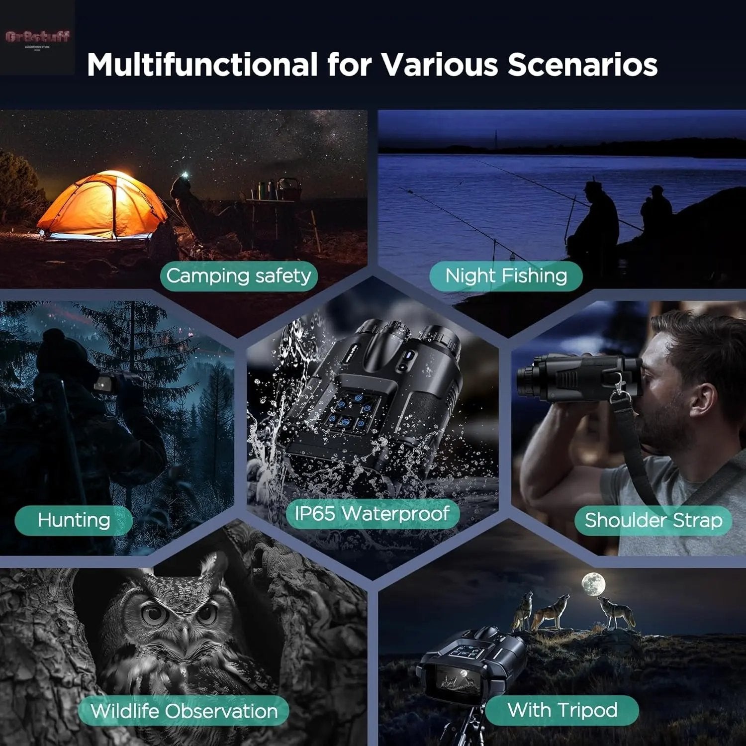 4K Night Vision Goggles for Adults, 2000FT Infrared Night Vision Binoculars with 64GB Card, Tactical Light, 8X Digital Zoom for Outdoor, Camping and Travel.