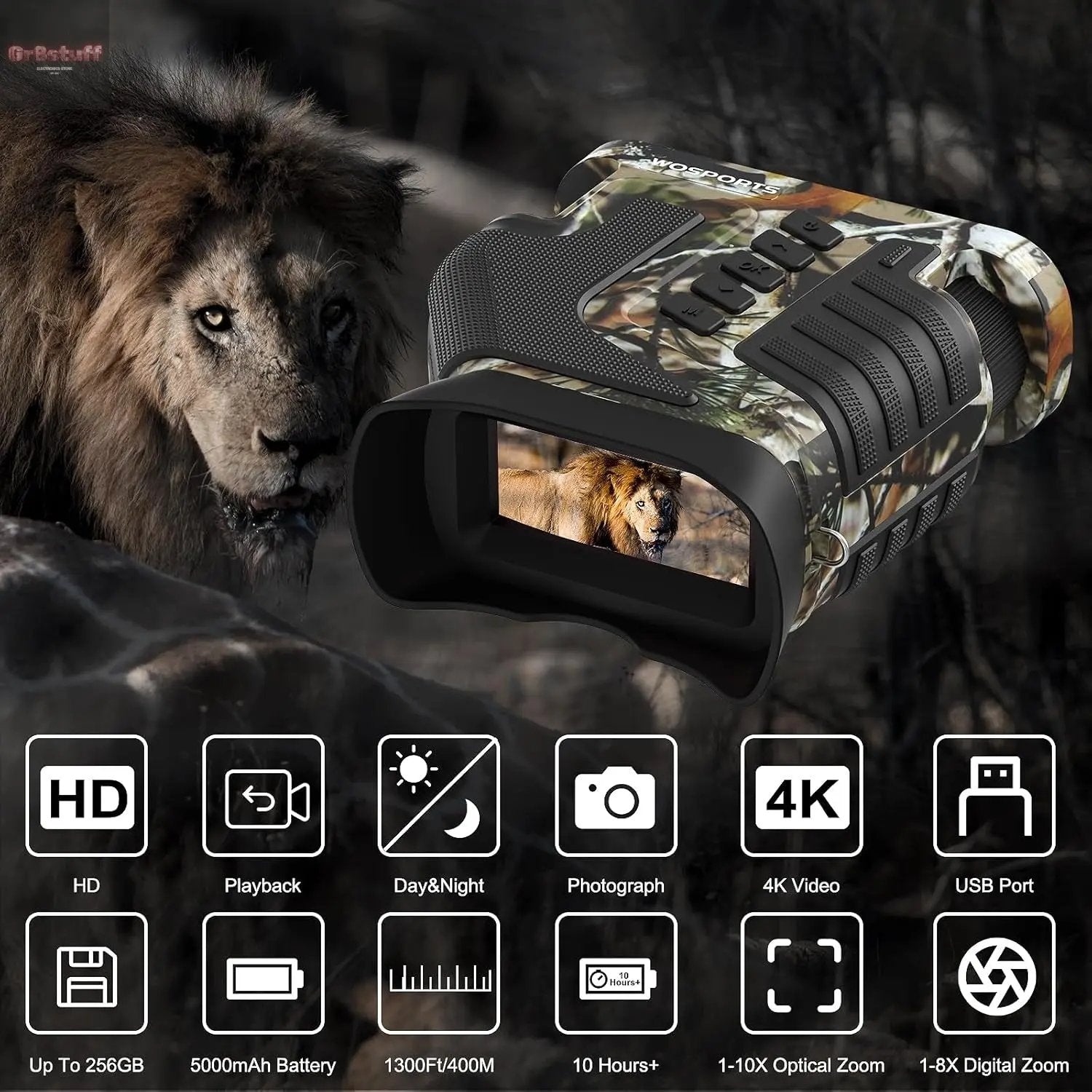 4K Night Vision Goggles– 10X Optical & 8X Digital Zoom, 1315FT Infrared Range, Rechargeable 5000Mah Battery, IPX Waterproof, Ideal for Camping.