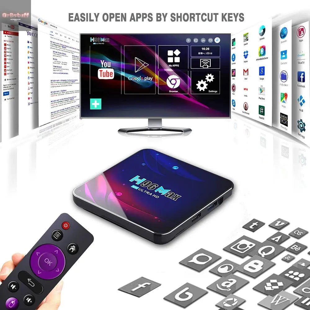 4K Ultra HD H96 Max V11 Smart TV Box Android 11 Quad - Core CPU 4G 32G BT4.0 4k Wifi2.4G/5G Support Mouse And Keyboard Tvbox - Gr8stuff