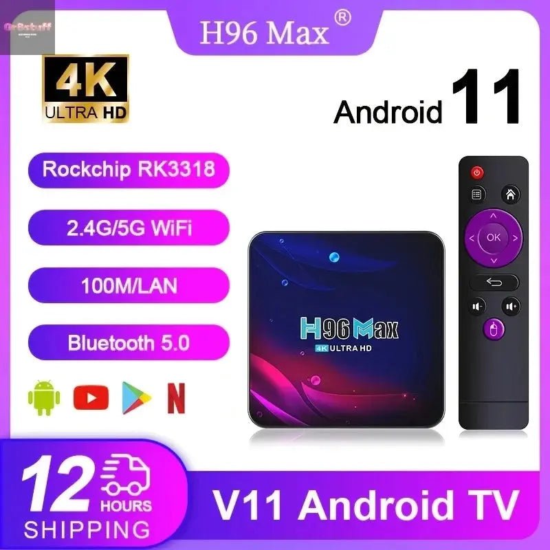 4K Ultra HD H96 Max V11 Smart TV Box Android 11 Quad - Core CPU 4G 32G BT4.0 4k Wifi2.4G/5G Support Mouse And Keyboard Tvbox - Gr8stuff