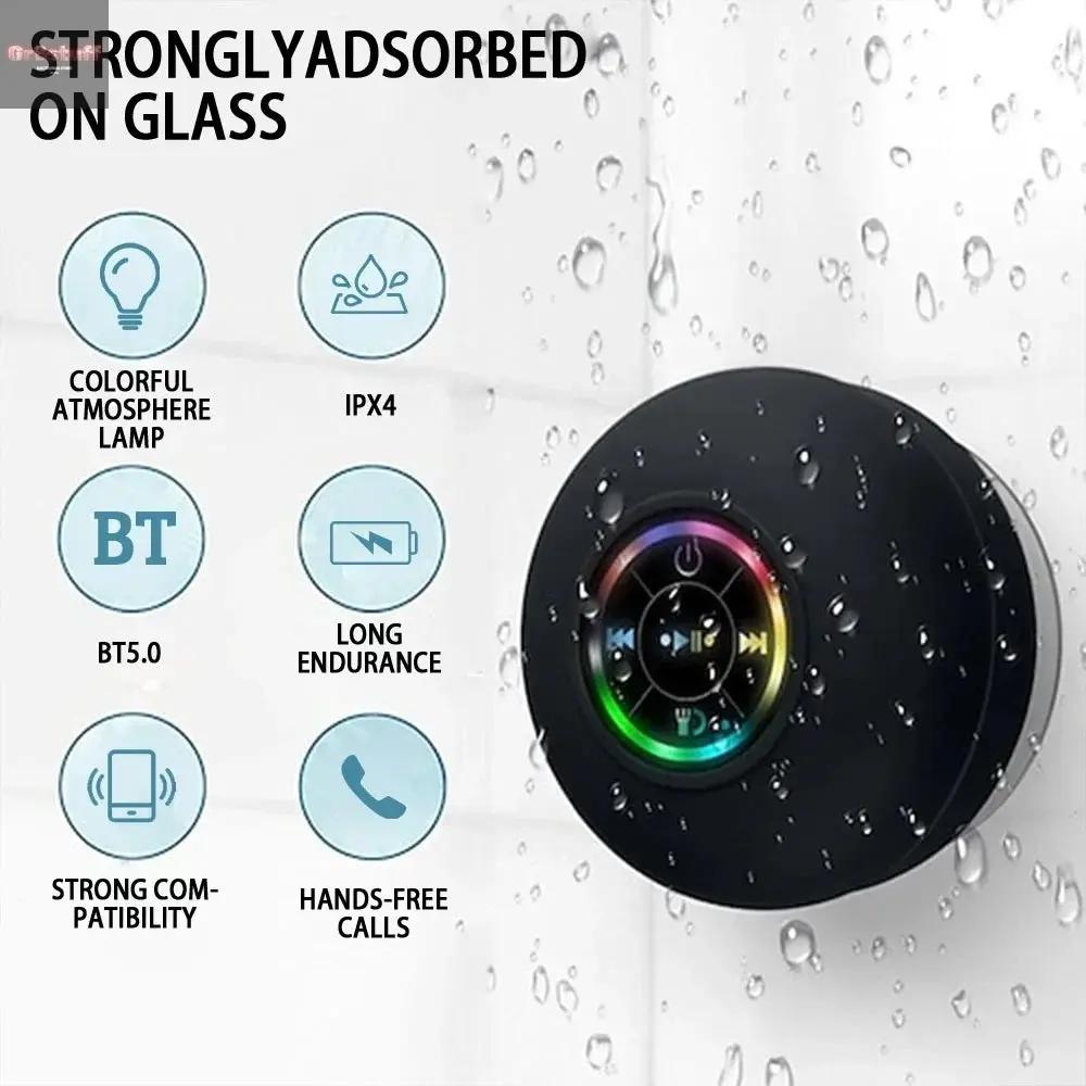 AquaBeat Mini: Waterproof LED Bluetooth Speaker with Powerful Sound & Suction Cup Mount.