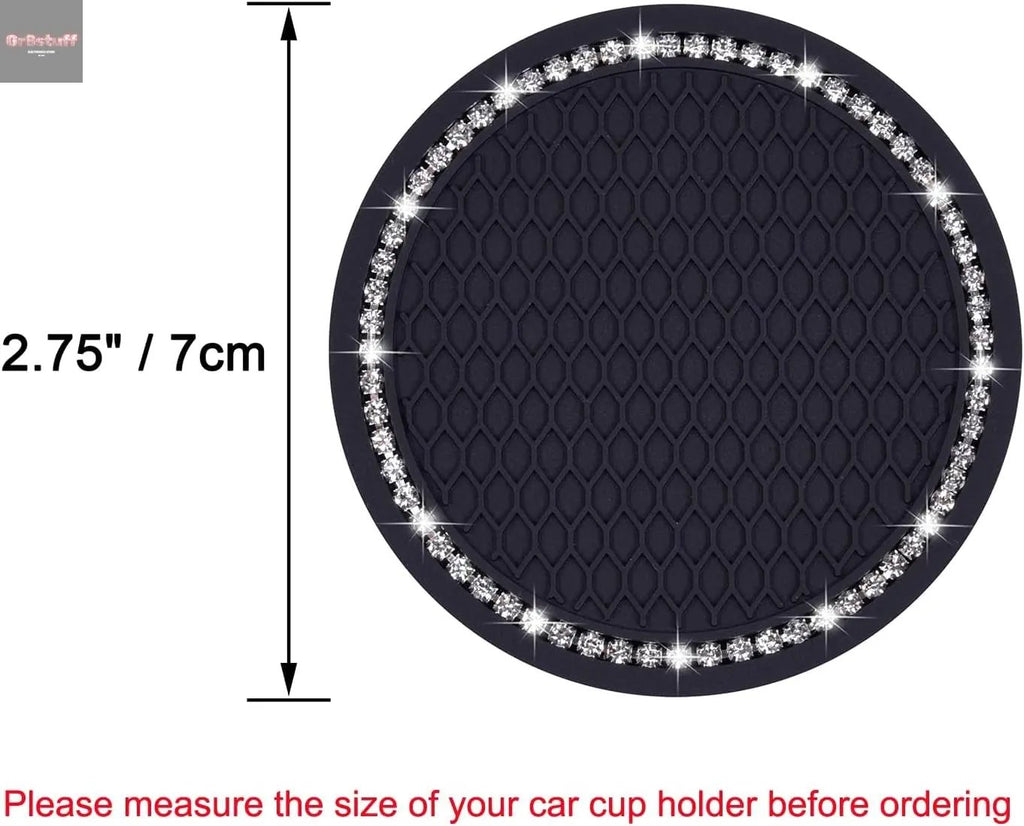 Bling Car Coasters, 2 Pack PVC Car Cup Holder Insert Coaster - anti Slip Universal Vehicle Interior Accessories Crystal Glitter Cup Mats for Women and Men(2.75" Diameter, Black).