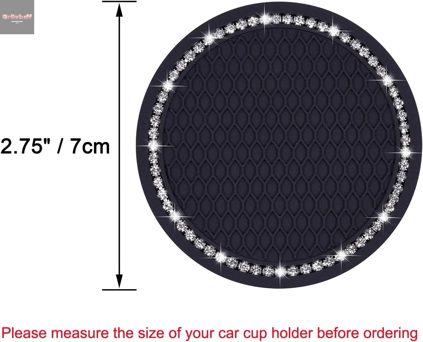 Bling Car Coasters, 2 Pack PVC Car Cup Holder Insert Coaster - anti Slip Universal Vehicle Interior Accessories Crystal Glitter Cup Mats for Women and Men(2.75" Diameter, Black).