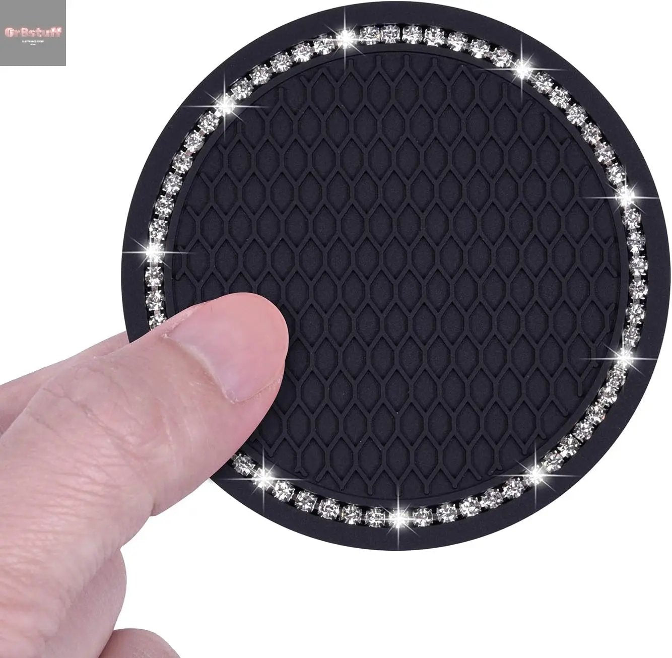 Bling Car Coasters, 2 Pack PVC Car Cup Holder Insert Coaster - anti Slip Universal Vehicle Interior Accessories Crystal Glitter Cup Mats for Women and Men(2.75" Diameter, Black).