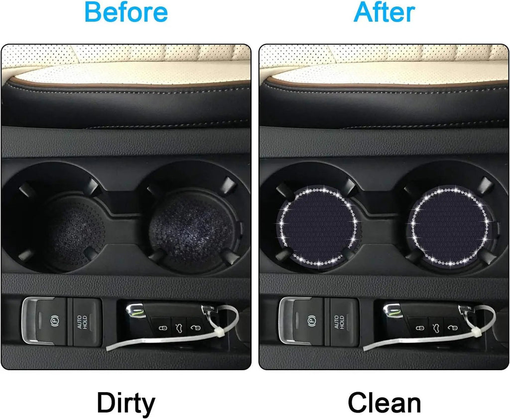 Bling Car Coasters, 2 Pack PVC Car Cup Holder Insert Coaster - anti Slip Universal Vehicle Interior Accessories Crystal Glitter Cup Mats for Women and Men(2.75" Diameter, Black).