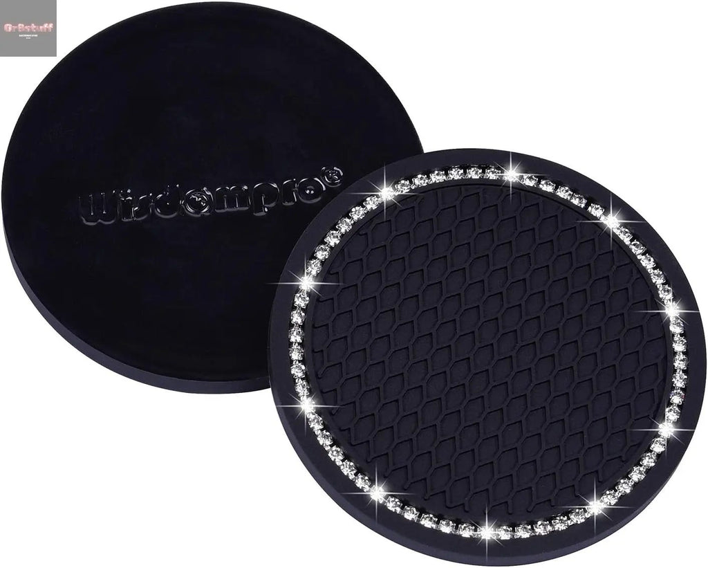 Bling Car Coasters, 2 Pack PVC Car Cup Holder Insert Coaster - anti Slip Universal Vehicle Interior Accessories Crystal Glitter Cup Mats for Women and Men(2.75" Diameter, Black).