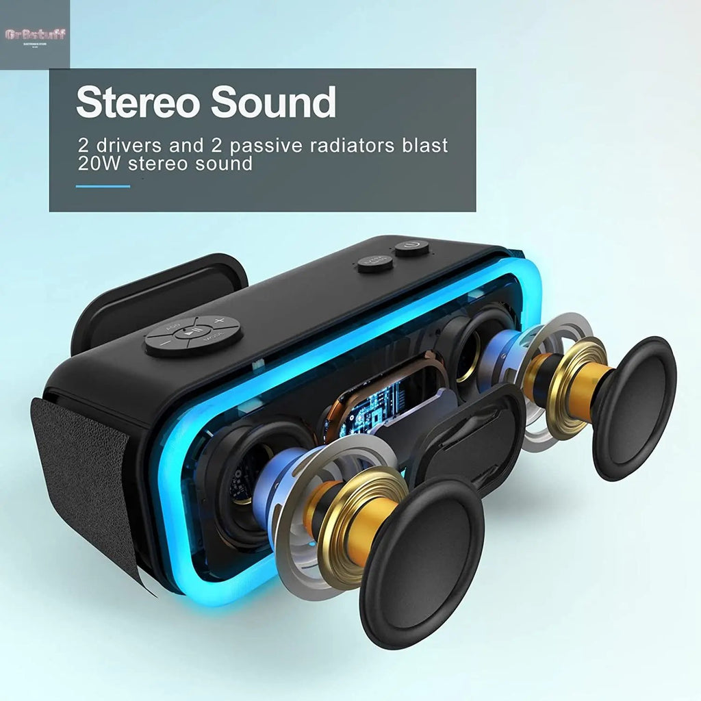 Bluetooth Speaker, Soundbox Pro Wireless Speaker with 20W Stereo Sound, Active Extra Bass, Bluetooth5.0, IPX6 Waterproof, Wireless Stereo Pairing, Multi-Colors Lights, 20Hrs Playtime -Blue.