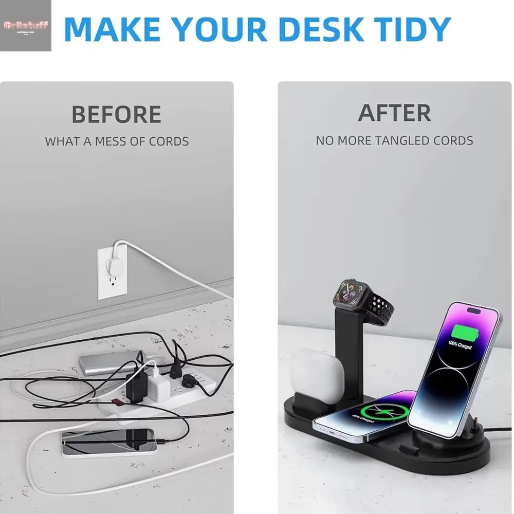 ChargeHub™ Pro 4-in-1 Wireless Dock – One Stand. Total Power. Zero Clutter.