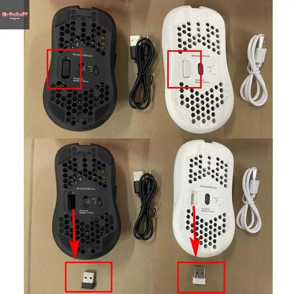 2.4G Wireless Mouse with RGB Backlit 6-Button 3-Speed DPI Type C Rechargeable Ergonomic Honeycomb Design Gaming Mouse.