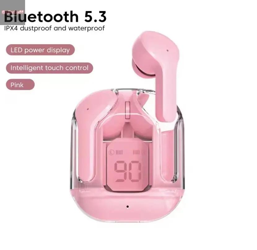 CrystalBeats BT30: Transparent TWS Bluetooth 5.3 Earbuds with Digital Display & Noise Canceling.