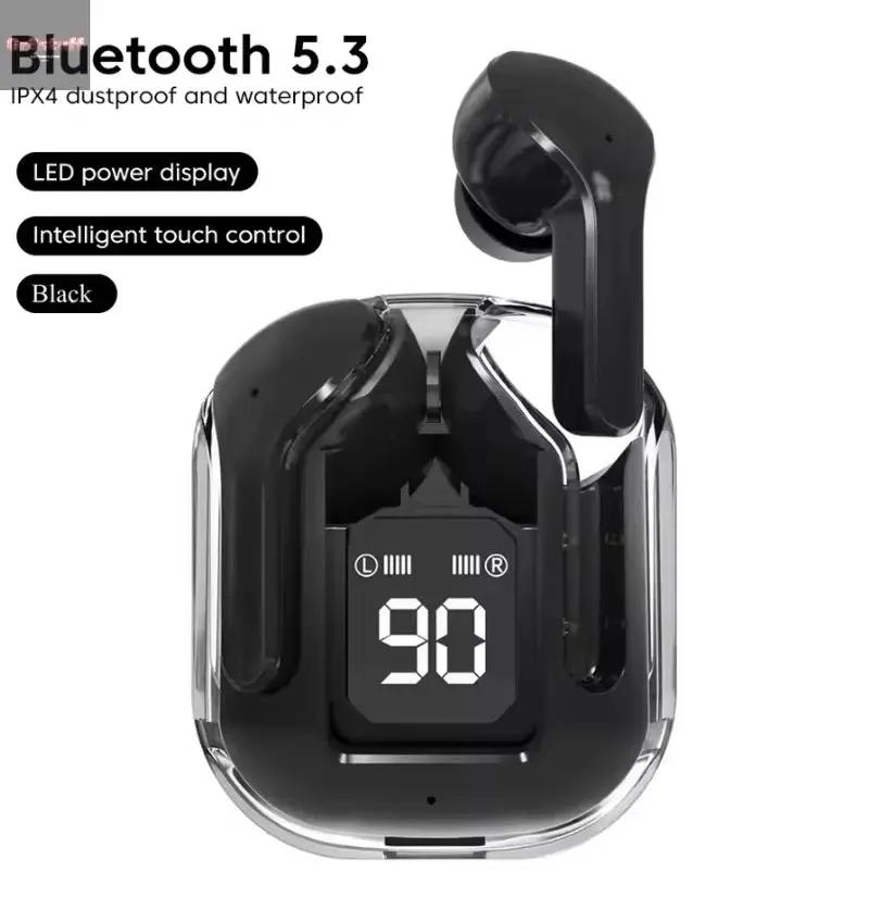 CrystalBeats BT30: Transparent TWS Bluetooth 5.3 Earbuds with Digital Display & Noise Canceling.