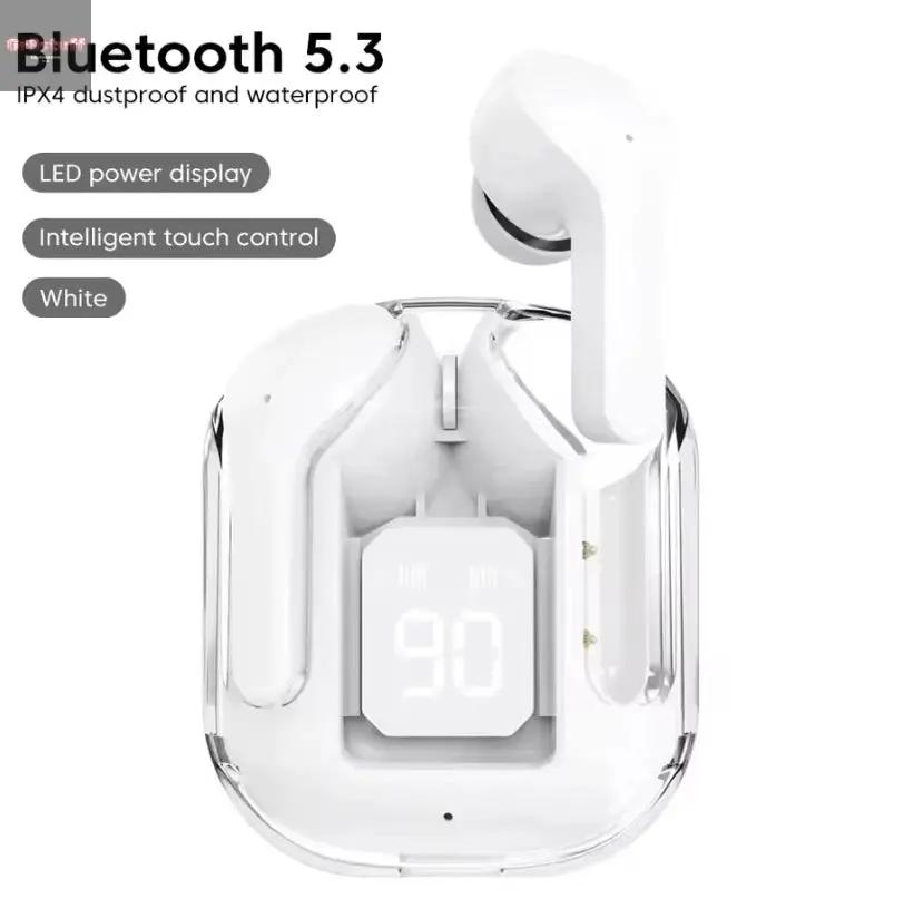 CrystalBeats BT30: Transparent TWS Bluetooth 5.3 Earbuds with Digital Display & Noise Canceling.