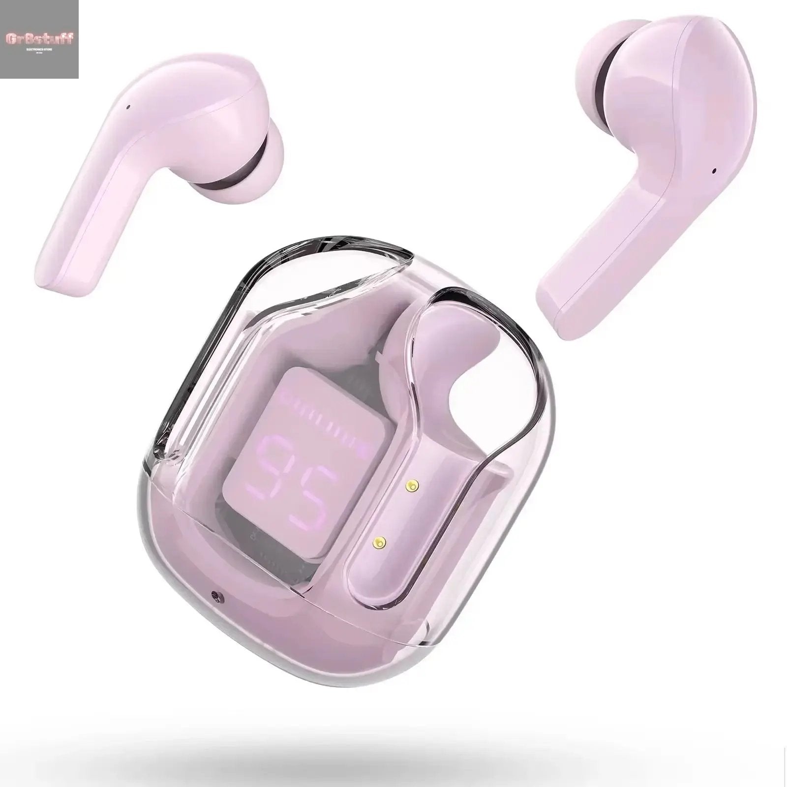 CrystalBeats BT30: Transparent TWS Bluetooth 5.3 Earbuds with Digital Display & Noise Canceling.