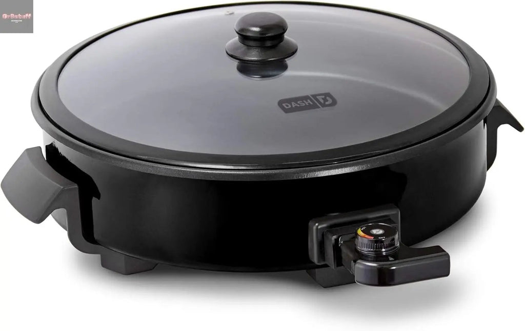 Family Size Electric Skillet with 14 Inch Nonstick Surface + Recipe Book for Pizza, Burgers, Cookies, Fajitas, Breakfast & More, 20 Cup Capacity, 1400-Watt - Black.