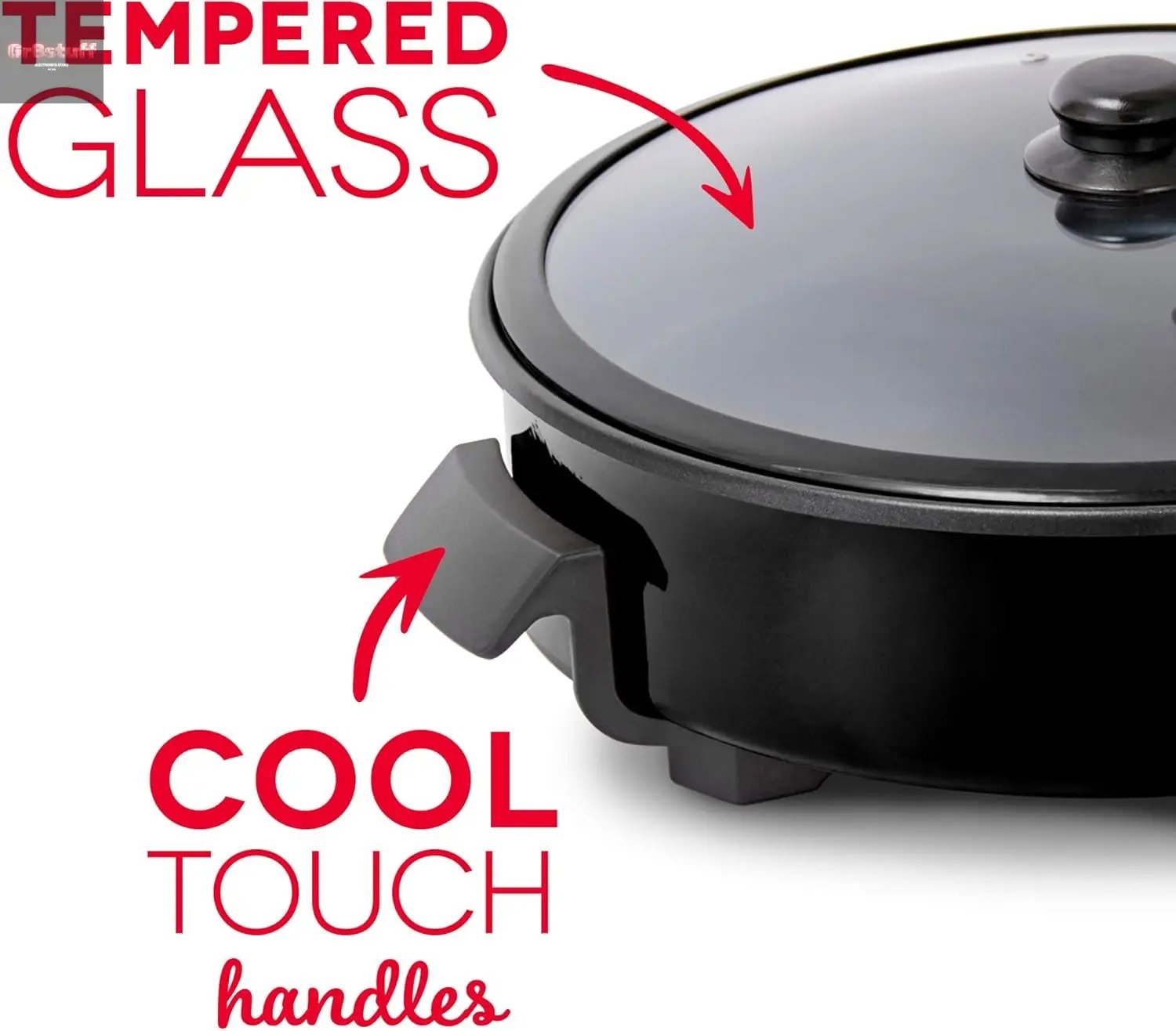 Family Size Electric Skillet with 14 Inch Nonstick Surface + Recipe Book for Pizza, Burgers, Cookies, Fajitas, Breakfast & More, 20 Cup Capacity, 1400-Watt - Black.