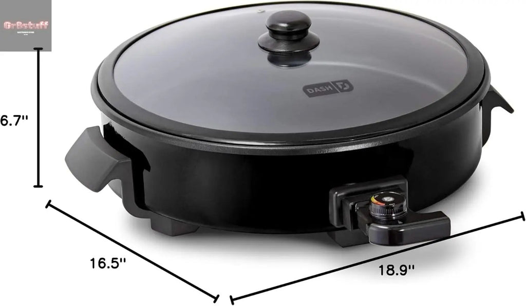 Family Size Electric Skillet with 14 Inch Nonstick Surface + Recipe Book for Pizza, Burgers, Cookies, Fajitas, Breakfast & More, 20 Cup Capacity, 1400-Watt - Black.