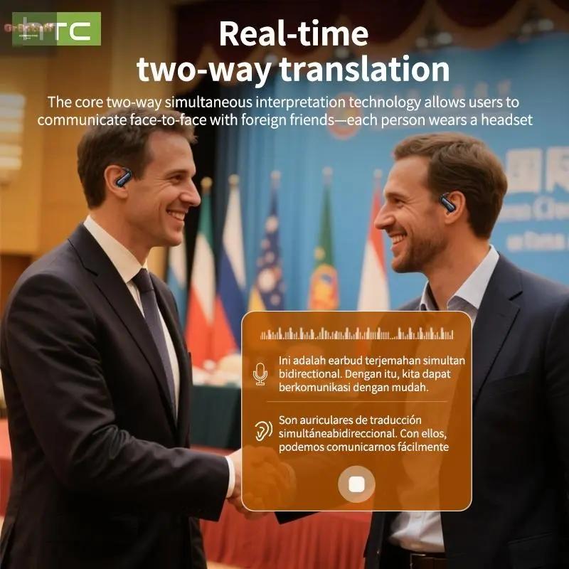 HTC NE38 OWS Wireless Translation Earbuds, Supports Real-Time Translation in 134 Languages with APP, Bluetooth 6.0 Earphones, IPX5 Waterproof, HIFI Sound Quality, Suitable for Office, Sports, Study and Audio Calls | Built-In Microphone | AI Headphones.