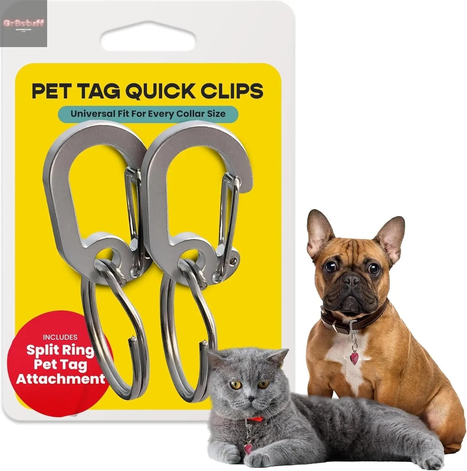 Klippy Pet Tag Quick Clips - Cat & Dog Collar for ID Tags Holder Efficient Ring Attachment Clip for Safety - Silver, 2 Pack.