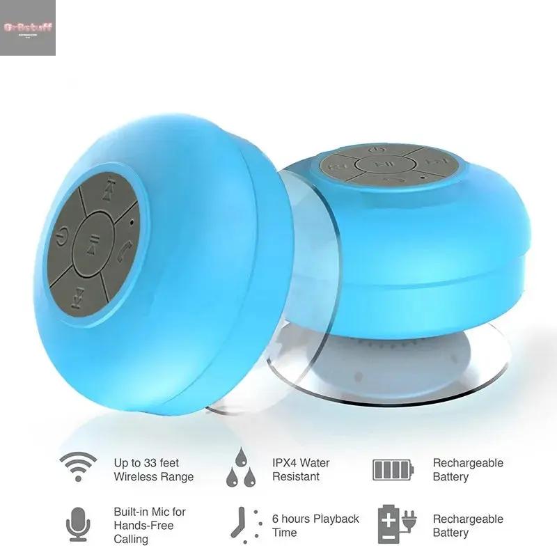 Mini Bluetooth Speaker Shower Subwoofer Waterproof Handsfree Loudspeaker with Suction Cup Mic for Bathroom Pool Beach Car Phone.