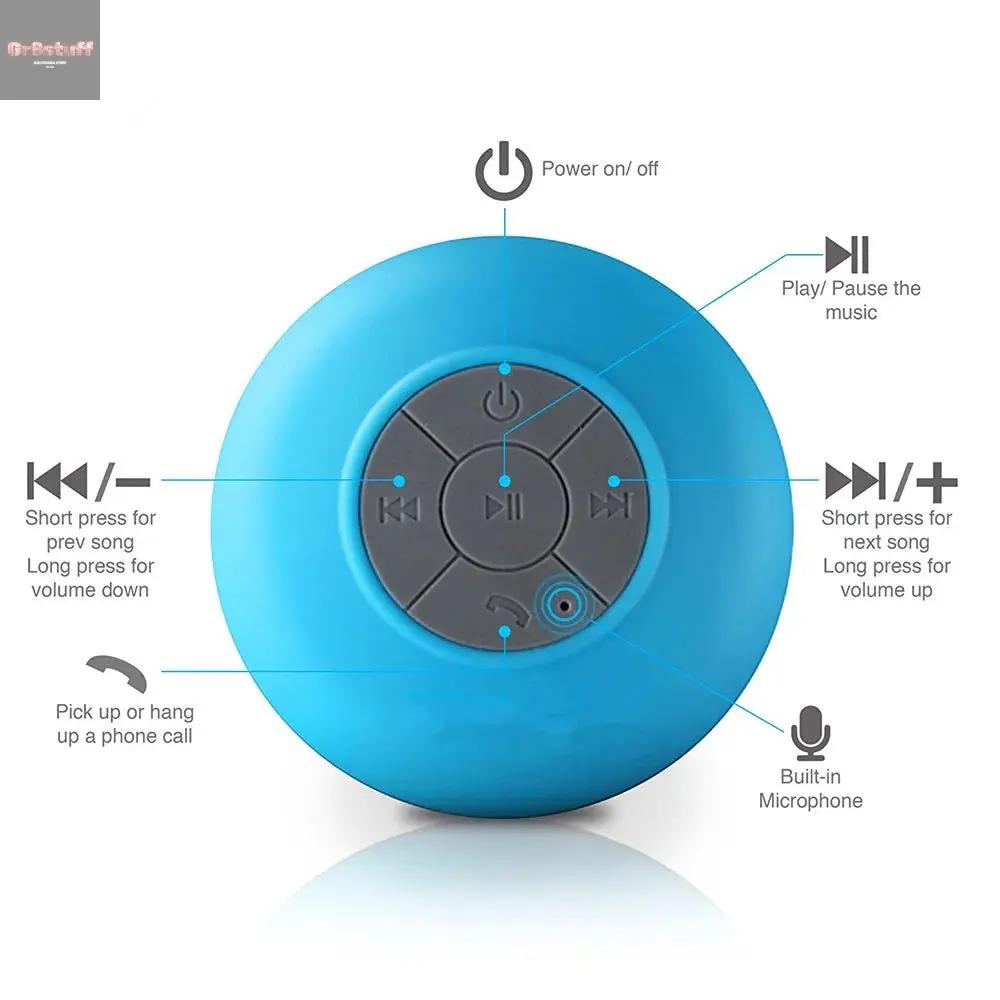 Mini Bluetooth Speaker Shower Subwoofer Waterproof Handsfree Loudspeaker with Suction Cup Mic for Bathroom Pool Beach Car Phone.