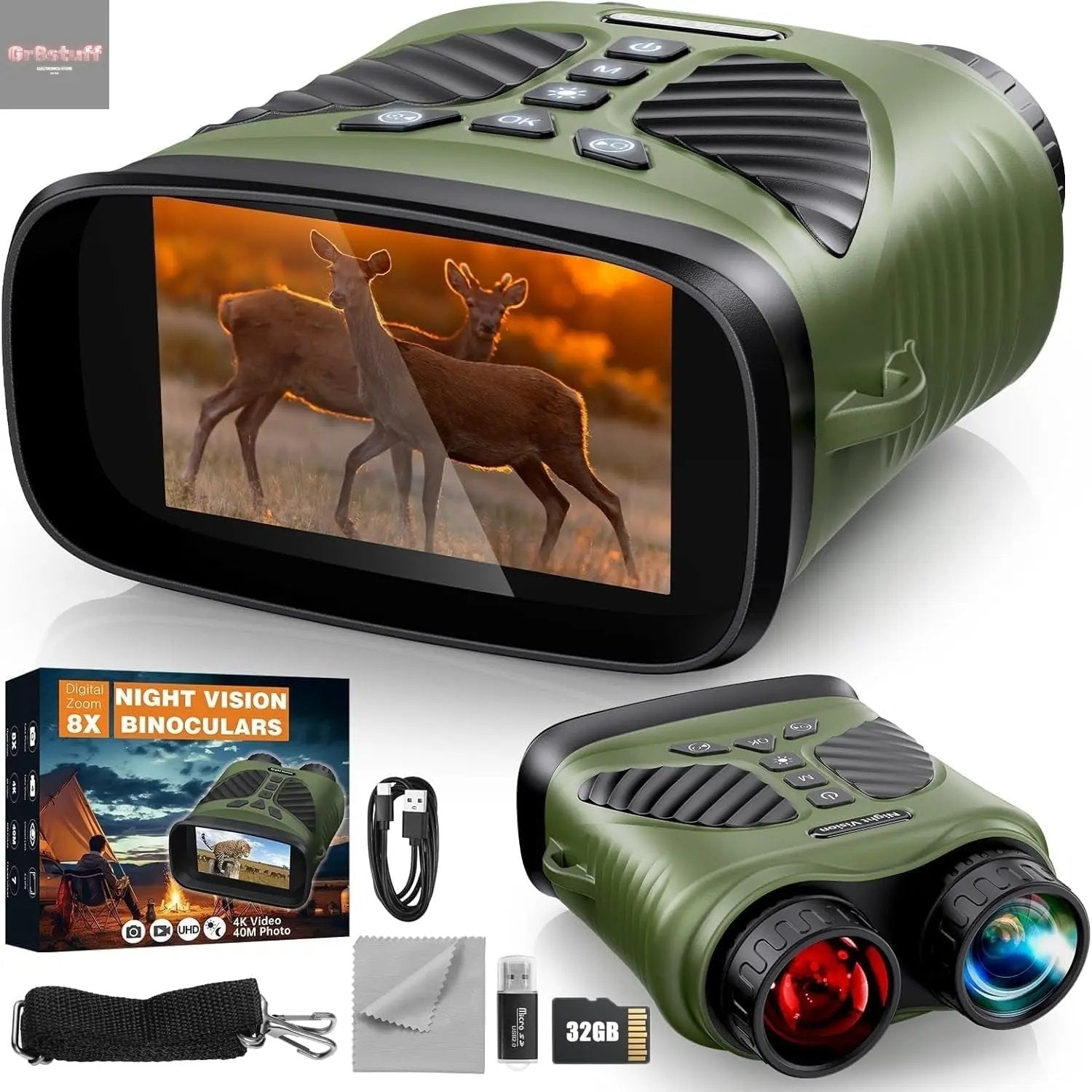 Night Vision Goggles - 4K Night Vision Binoculars with 48MP and 3 Inch Display, 8X Digital Zoom and 7-Level Infrared Black with White, Backlit Buttons, Type-C Fast Charging & Detachable Battery.