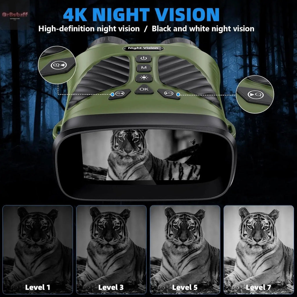 Night Vision Goggles - 4K Night Vision Binoculars with 48MP and 3 Inch Display, 8X Digital Zoom and 7-Level Infrared Black with White, Backlit Buttons, Type-C Fast Charging & Detachable Battery.